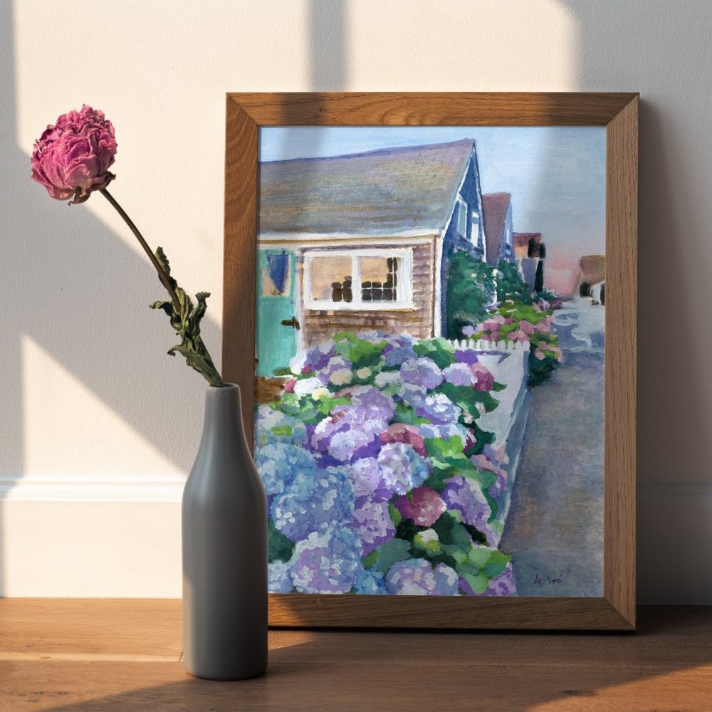 Nantucket Print, Nantucket Painting, hYDRANGEAS, Nantucket Poster, Nantucket Art - Picture 2 of 5